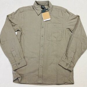 NWT THE NORTH FACE Men Beige Gray Lightweight Flannel Checker LS Shirt NF0A88X2